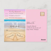 シックダスティブルーハートサンドビーチ結婚式RSVP ポストカード (裏面)