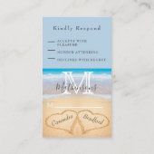 シックダスティブルーハートサンドRSVPビーチ結婚式 エンクロージャーカード (裏面)