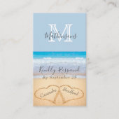 シックダスティブルーハートサンドRSVPビーチ結婚式 エンクロージャーカード (正面)