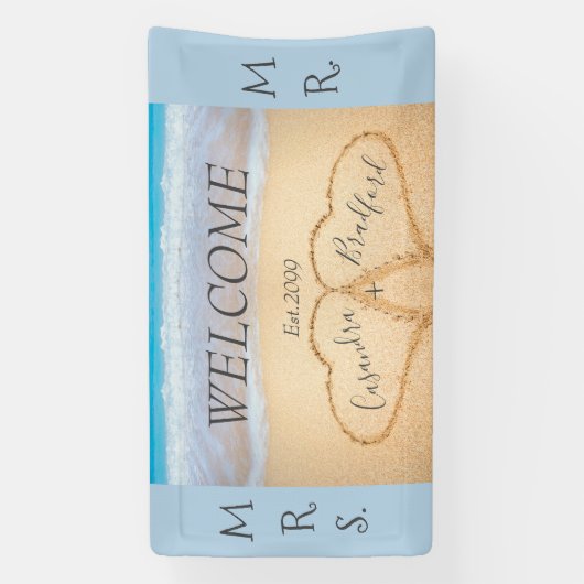 シックダスティブルーハートビーチウェルカム結婚ズ 横断幕 (縦)