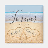 シックダスティブルービーチカップルハートサンド マグネット (正面)