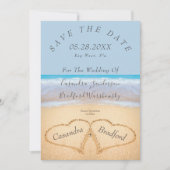 シックダスティブルービーチ結婚式ハートサンドズ結婚ズ 招待状 (正面)