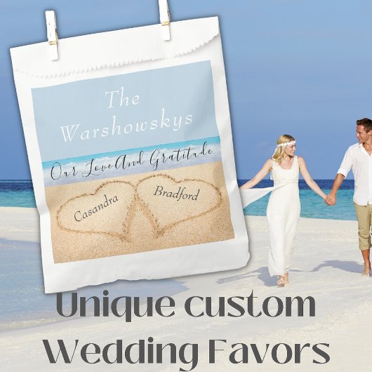 シックダスティブルービーチ結婚式2ハートインサンド フェイバーバッグ