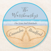 シックダスティブルービーチ結婚式2ハートインサンド ラウンドペーパーコースター (正面)