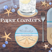 シックダスティブルービーチ結婚式2ハートインサンド ラウンドペーパーコースター