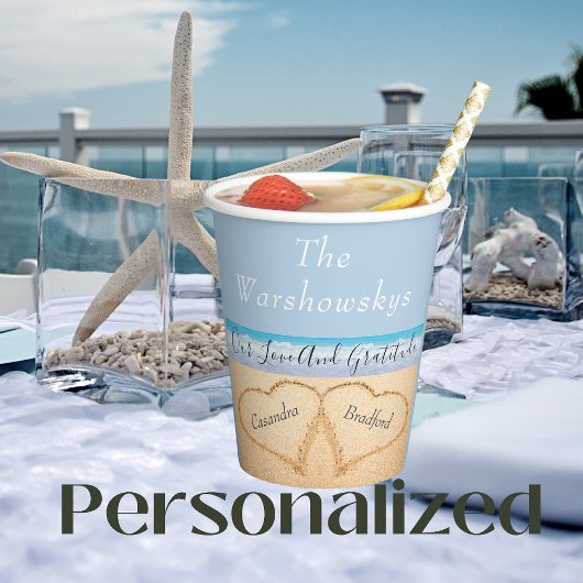 シックダスティブルービーチ結婚式2ハートインサンド 紙コップ