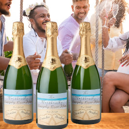 シックダスティブルービーチ結婚式2ハートサンド スパークリングワインラベル