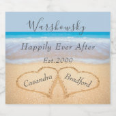 シックダスティブルービーチ結婚式2ハートサンド リキュールボトルラベル (シングルラベル)