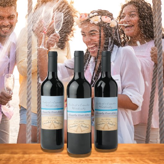 シックダスティブルービーチ結婚式2ハートサンド ワインラベル