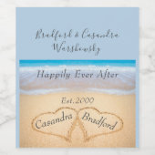 シックダスティブルービーチ結婚式2ハートサンド ワインラベル (シングルラベル)