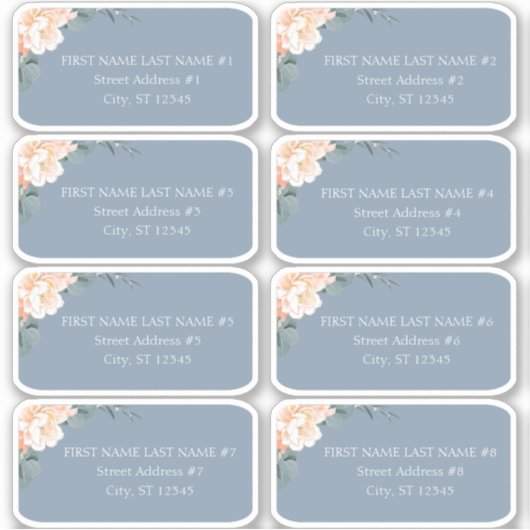 シックダスティブルーピーチ結婚フローラズゲストアドレス シール (正面)