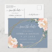 シックダスティブルーピーチ金ゴールドフローラ保存日付 案内ポストカード (正面/裏面)