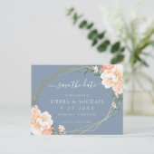 シックダスティブルーピーチ金ゴールドフローラ保存日付 案内ポストカード (スタンド正面)