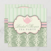 シックダマスク&ストライプブライダルシャワーティー招待状 招待状 (正面/裏面)