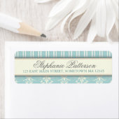 シックダマスク&ストライプ差出人住所ラベル |ティール(緑がかった色) ラベル (インサイチュ)