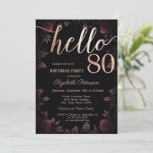 シックダークバーガンディバラブラック80th誕生日 招待状 (スタンド正面)