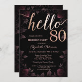 シックダークバーガンディバラブラック80th誕生日 招待状 (正面/裏面)