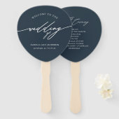 シックダークブルー結婚式 プログラムファン ハンドファン (正面&裏面)