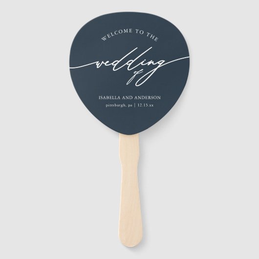 シックダークブルー結婚式 プログラムファン ハンドファン (正面)