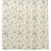 シックチャコールクリームミニマリストフローラ シャワーカーテン (正面)