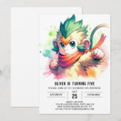 シックチルドレンズモンキー誕生日 招待状 (正面/裏面)