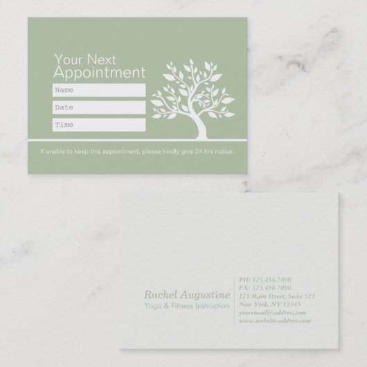 シックツリーヨガインストラクターライフコーチアポイントメント 予約カード (正面/裏面)
