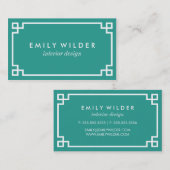 シックティール(緑がかった色)とホワイトギリシャ鍵 名刺 (正面/裏面)