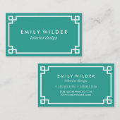 シックティール(緑がかった色)とホワイトギリシャ鍵 名刺 (正面/裏面)