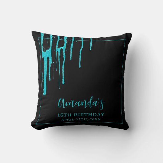 シックティール（緑がかった色）グリッタードリップススイーツ16誕生日 クッション (正面)