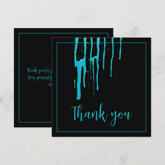 シックティール（緑がかった色）グリッタードリップススイーツ16誕生日 サンキューカード (正面/裏面)