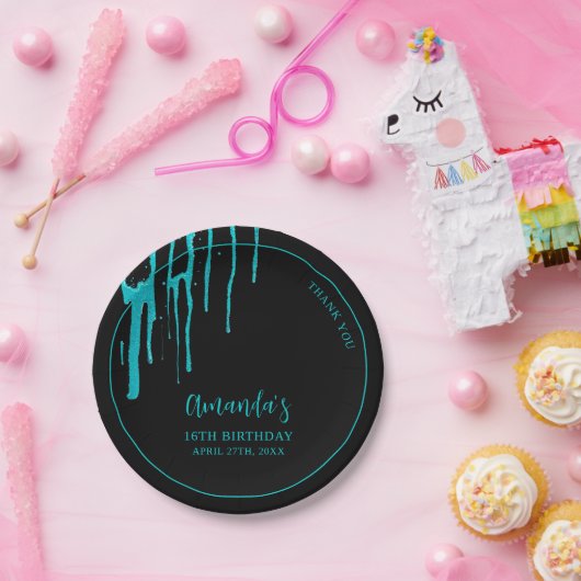 シックティール(緑がかった色)グリッタードリップススイーツ16誕生日 ペーパープレート (パーティー)