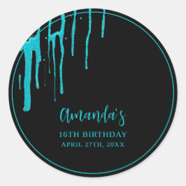 シックティール（緑がかった色）グリッタードリップススイーツ16誕生日 ラウンドシール