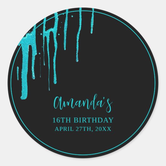 シックティール（緑がかった色）グリッタードリップススイーツ16誕生日 ラウンドシール (正面)
