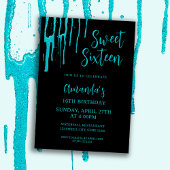 シックティール（緑がかった色）グリッタードリップススイーツ16誕生日 招待状