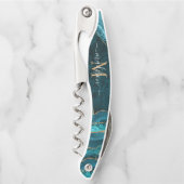 シックティール(緑がかった色)グリーン金ゴールドグリッターアゲートゲーデモノグラム ソムリエナイフ (正面)