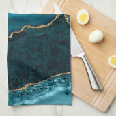 シックティール（緑がかった色）グリーン金ゴールドグリッタージオードマーブルモノグラム キッチンタオル (四つ折り)