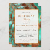 シックティール(緑がかった色)コッパー誕生日 招待状 (正面/裏面)