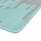 シックティール(緑がかった色)シルバースパークルグリッタードリップスモノグラム カッティングボード (角)