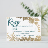 シックティール（緑がかった色）スクリプトフローラ金ゴールドリーフrsvp 結婚の 招待状 (スタンド正面)