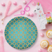 シックティール（緑がかった色）ターコイズモロッコクローバーパターン ペーパープレート (パーティー)