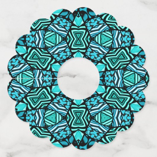 シックティール（緑がかった色）ターコイズレトロオリエンタルモザイクパターン ワイングラスタグ (裏面)