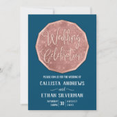 シックティール(緑がかった色)バラ金ゴールドグリッターポリゴンジオ結婚ズ 招待状 (正面)