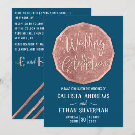 シックティール(緑がかった色)バラ金ゴールドグリッターポリゴンジオ結婚ズ 招待状