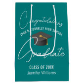 シックティール（緑がかった色）パーソナライズされた卒業党 ミディアムペーパーバッグ (裏面)