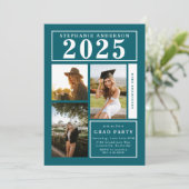 シックティール（緑がかった色）フォトコラージュ卒業パーティー 招待状 (スタンド正面)