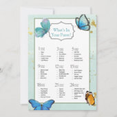 シックティール（緑がかった色）ブルーウォーターカラーバタフライブライダルシャワー 招待状 (正面)