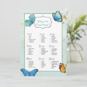 シックティール（緑がかった色）ブルーウォーターカラーバタフライブライダルシャワー 招待状 (スタンド正面)