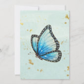 シックティール（緑がかった色）ブルーウォーターカラーバタフライブライダルシャワー 招待状 (裏面)