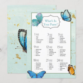 シックティール（緑がかった色）ブルーウォーターカラーバタフライブライダルシャワー 招待状