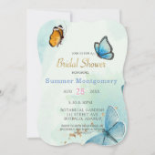 シックティール（緑がかった色）ブルーウォーターカラーバタフライブライダルシャワー 招待状 (正面)